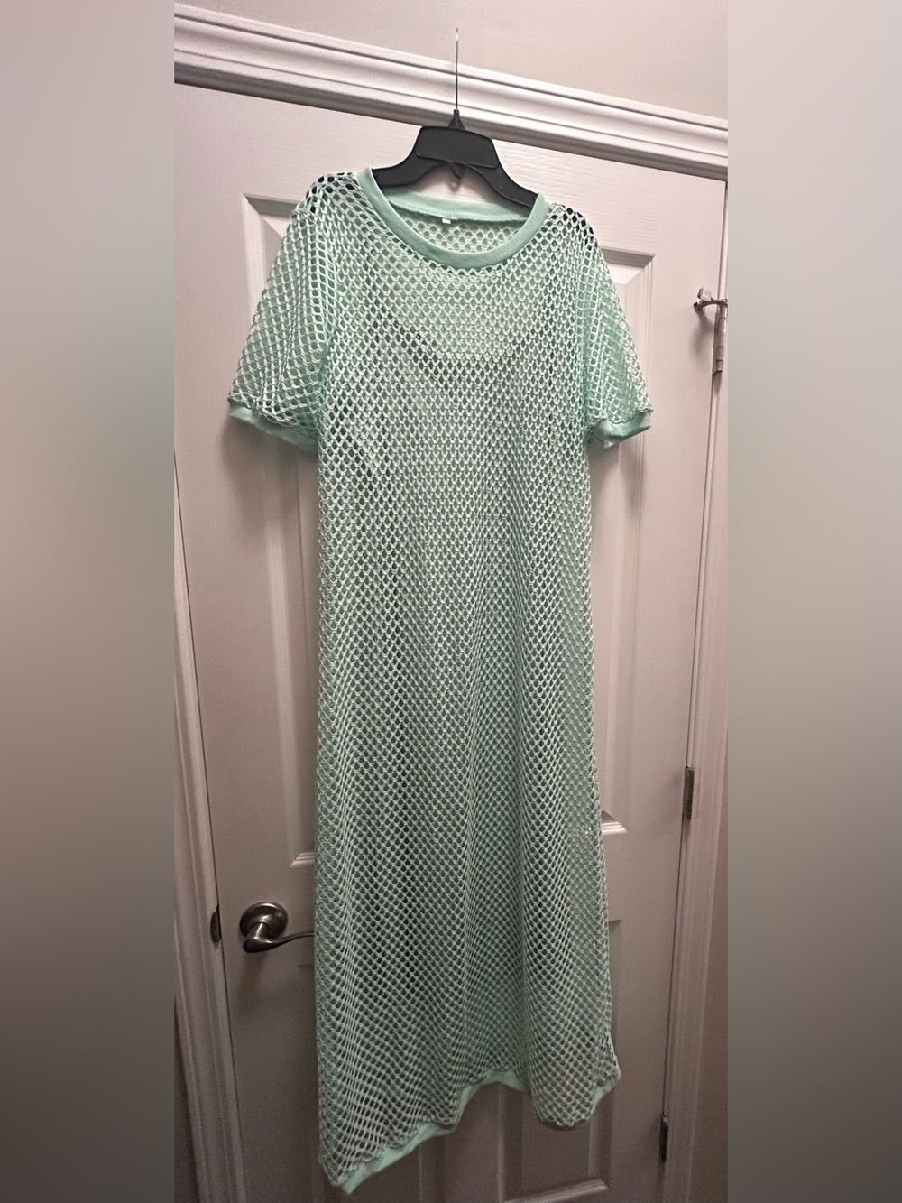 Mint Green Mesh Short-Sleeve Maxi Dress
